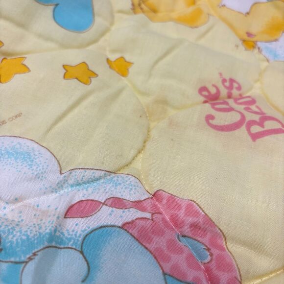 Vintage 1983 Care Bears Baby Blanket Quilted Cheer Tenderheart Wish Bear Clouds - Picture 7 of 8